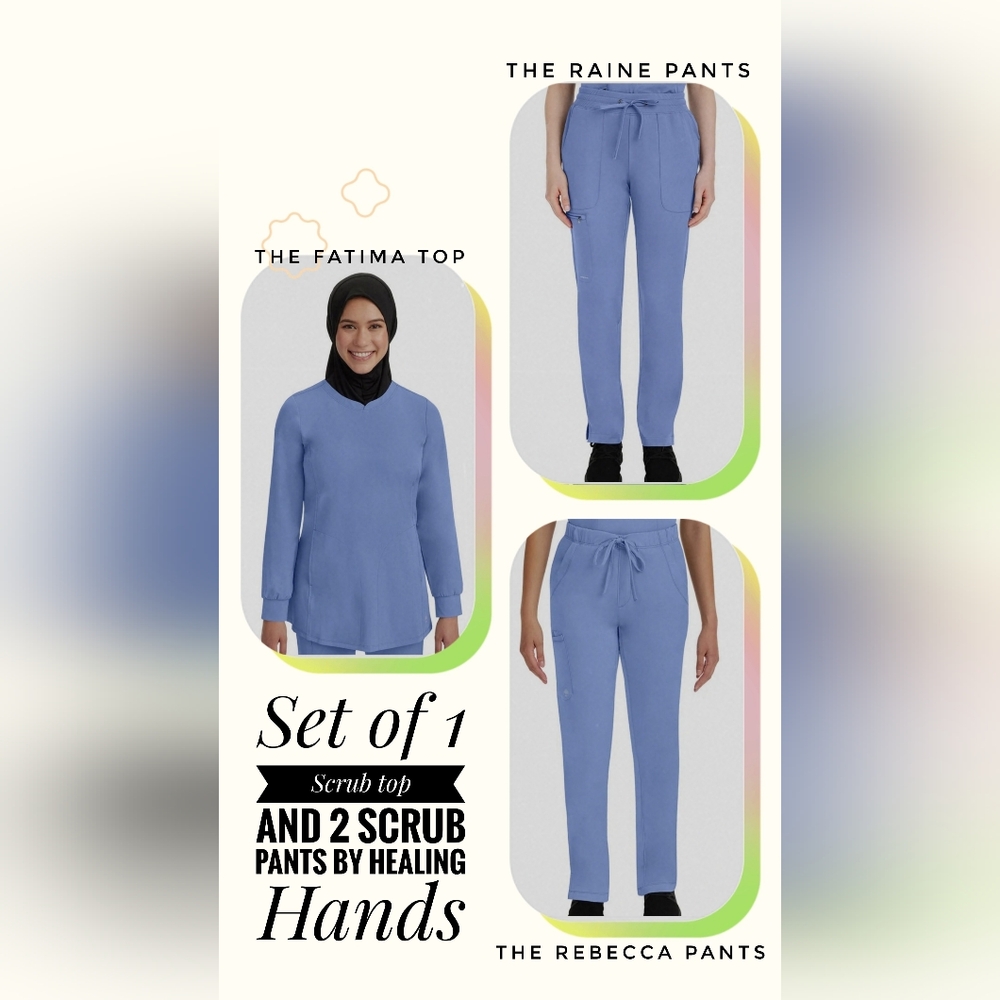 Healing Hands Women's Light Ceil Blue Set Of One Scrub Top And Two Scrub Pants